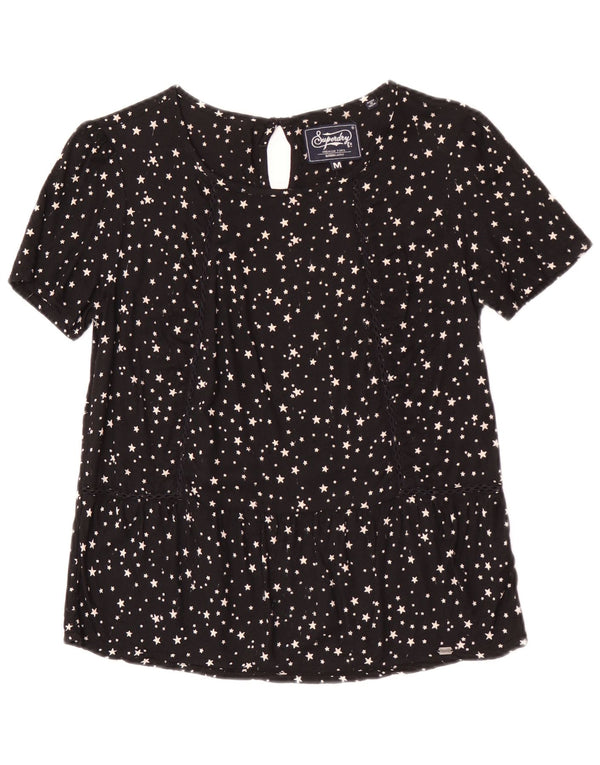 Superdry Damebluse Top UK 12 Medium Black Spotted Viscose