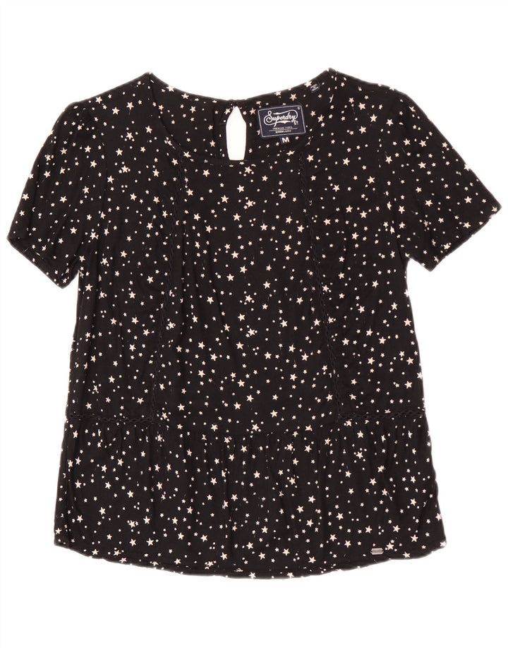 Superdry Damebluse Top UK 12 Medium Black Spotted Viscose