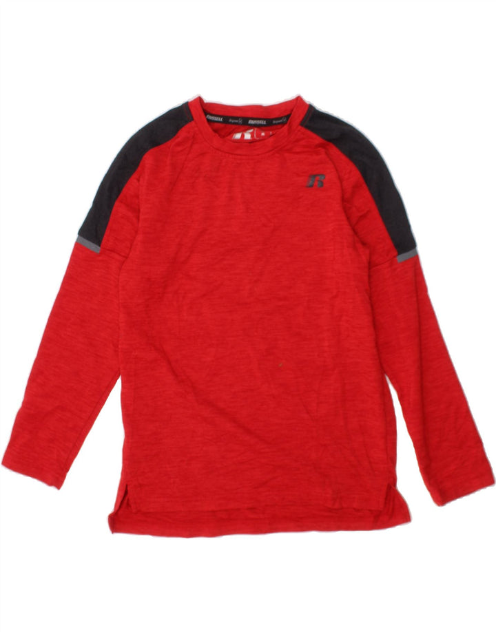 RUSSELL ATHLETIC Boys Top Long Sleeve 7-8 Years Medium Red Colourblock Vintage Russell Athletic and Second-Hand Russell Athletic from Messina Hembry 
