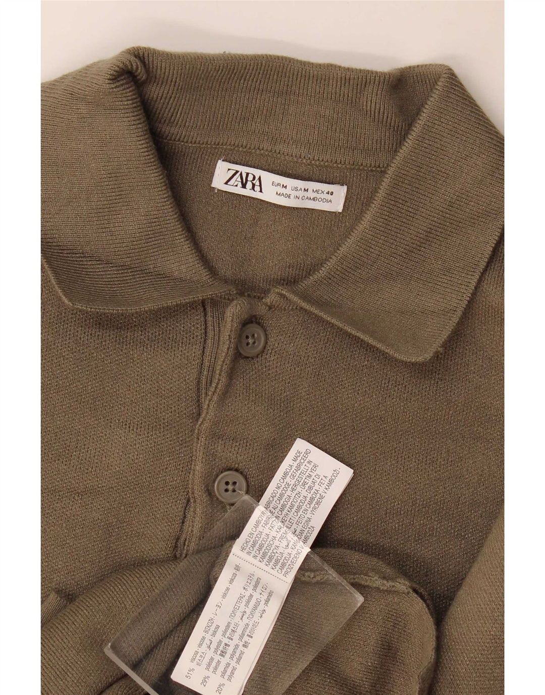 Zara Herre Polo Neck Jumper Sweater Medium Khaki Viscose