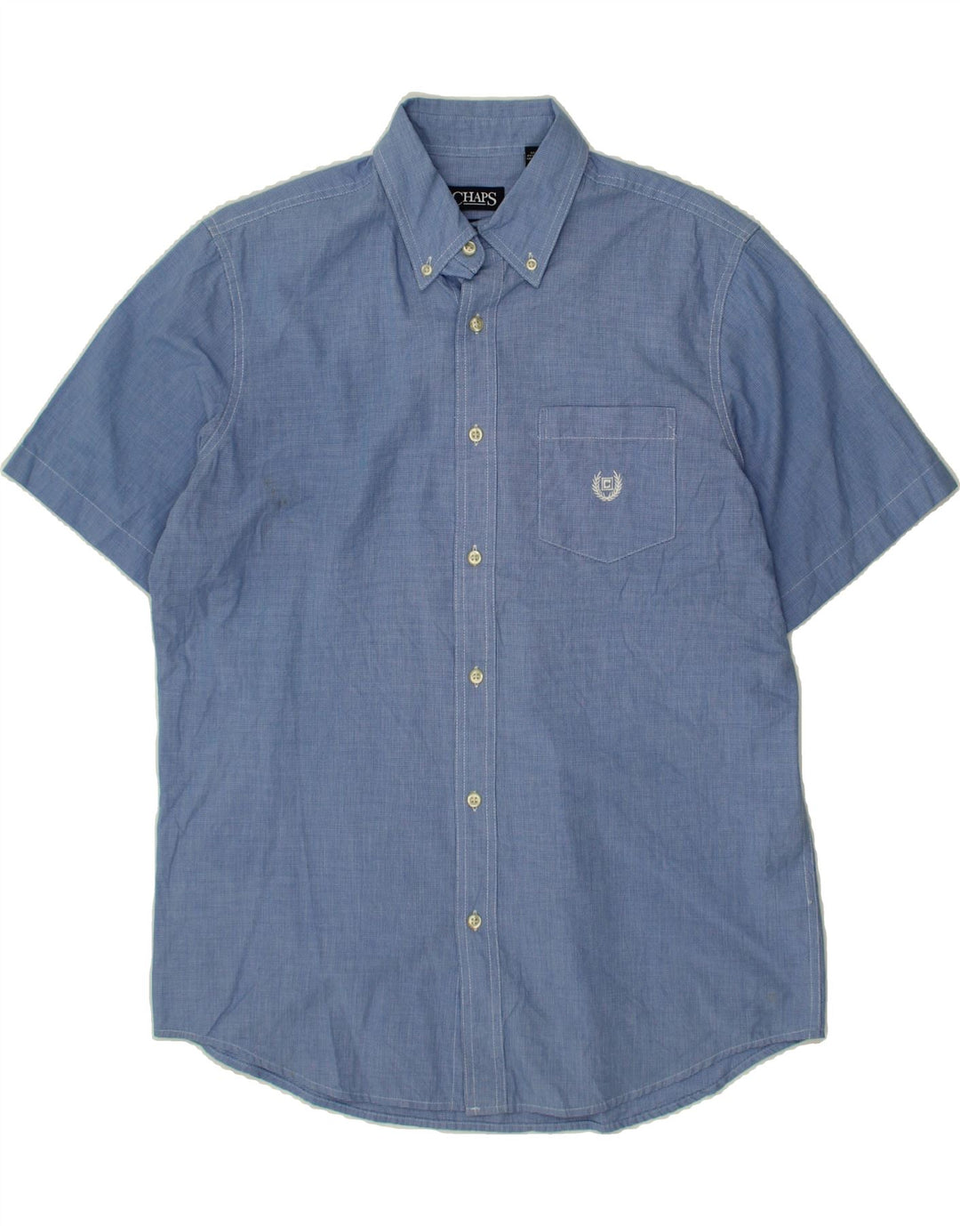 CHAPS Mens Easy Care Short Sleeve Shirt Medium Blue Cotton Vintage Chaps and Second-Hand Chaps from Messina Hembry 