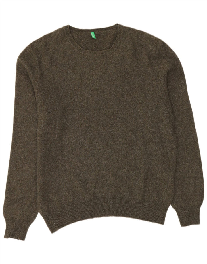 BENETTON Herre sweater med rund hals, stor kakiuld