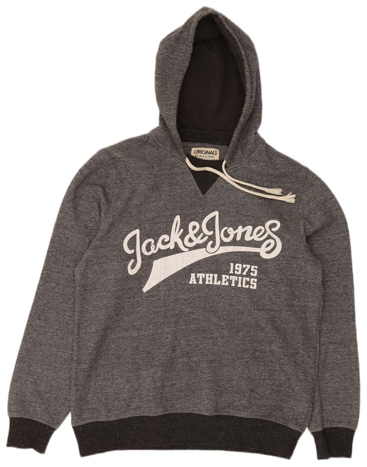 Jack & Jones grafisk hættetrøje til mænd mellemgrå flækket polyester
