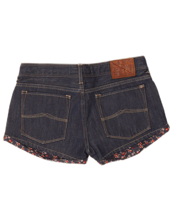 JACK WILLS Dame denim Shorts UK 8 Small W28 Navy Blue Floral
