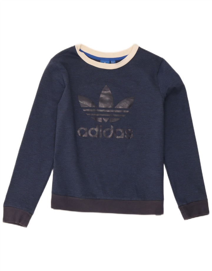 Adidas Graphic Sweatshirt Jumper UK 12 Medium Navy Blue Colourblock