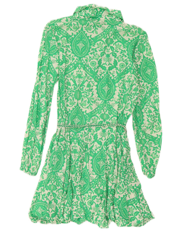 Zara Womens Shirt Dress UK 14 Large Green Floral Cotton