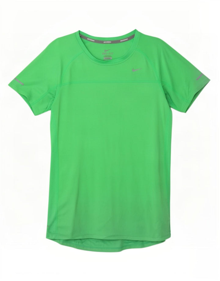 Nike Dame Dri Fit T-Shirt Top UK 12 Medium Green Polyester