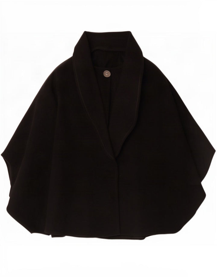 Vintage ponchofrakke til kvinder One Size Black Virgin Wool