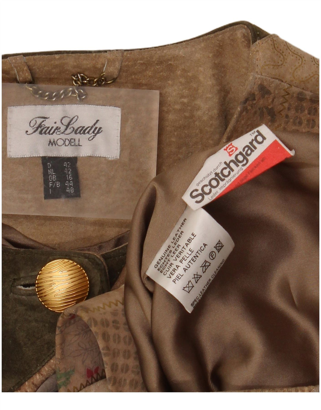 Fair Lady Dame Oversized Overfrakke UK 16 Large Beige Patchwork Læder