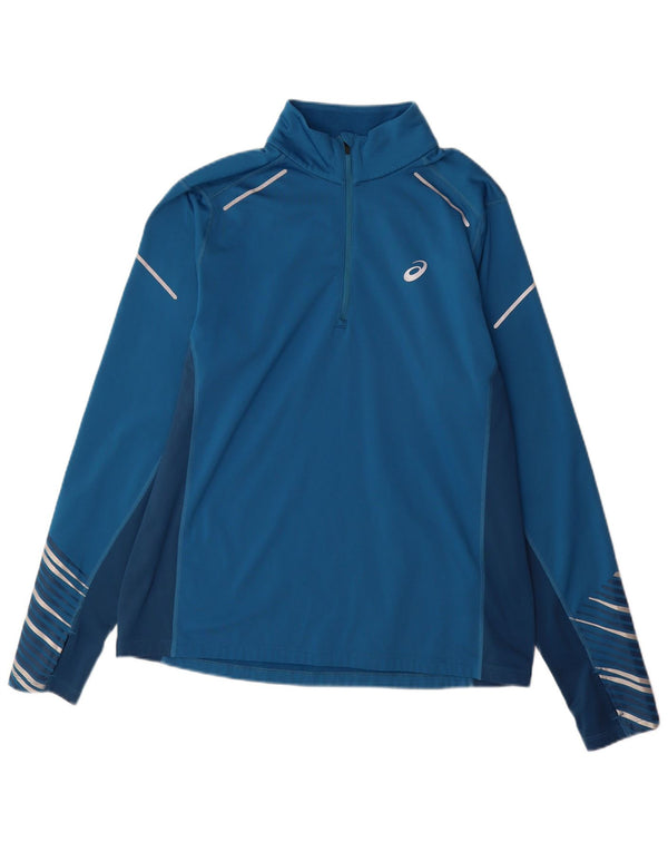 Asics Herre Pullover Træningsdragt Top Stor Blå Colourblock Polyester Sports