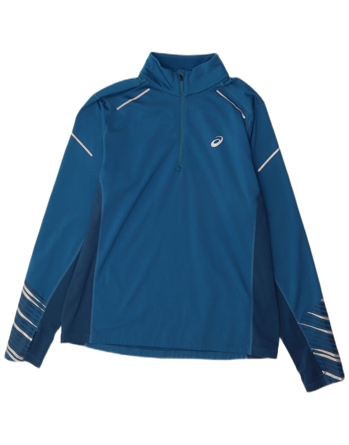 Asics Herre Pullover Træningsdragt Top Stor Blå Colourblock Polyester Sports
