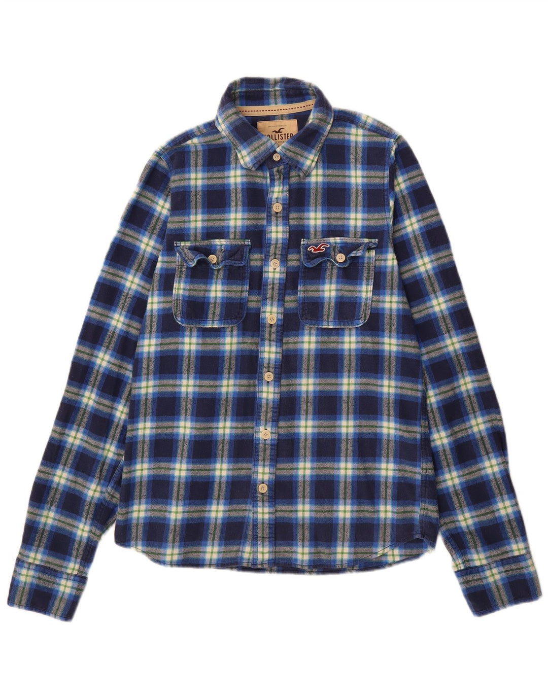 HOLLISTER Mens Flannel Shirt Large Blue Check Cotton