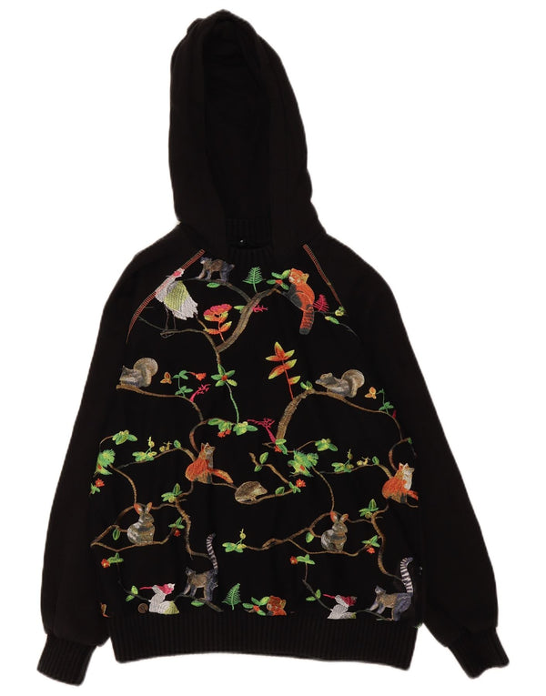 Desigual Womens Grafisk Oversized Hoodie Jumper UK 10 Small Black Polyester