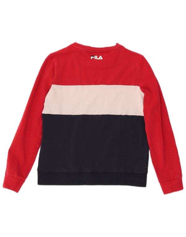 FILA Graphic Sweatshirt Jumper UK 10 Small Navy Blue Colourblock
