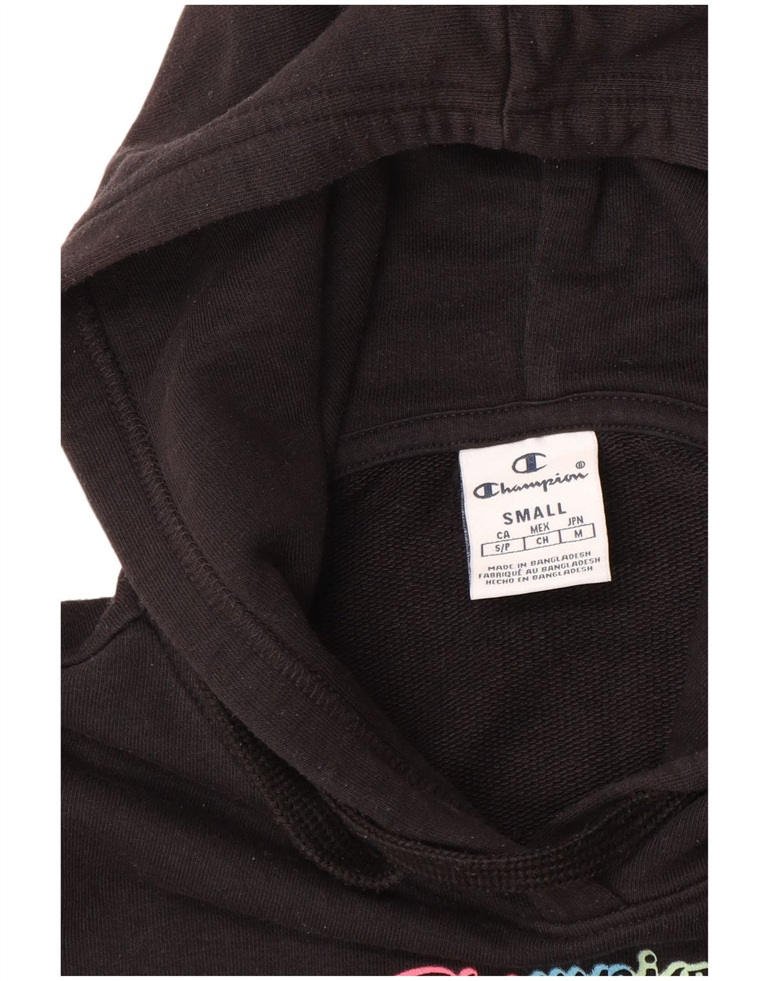 Champion Dame Grafisk Oversized Hoodie Jumper UK 10 Small Black