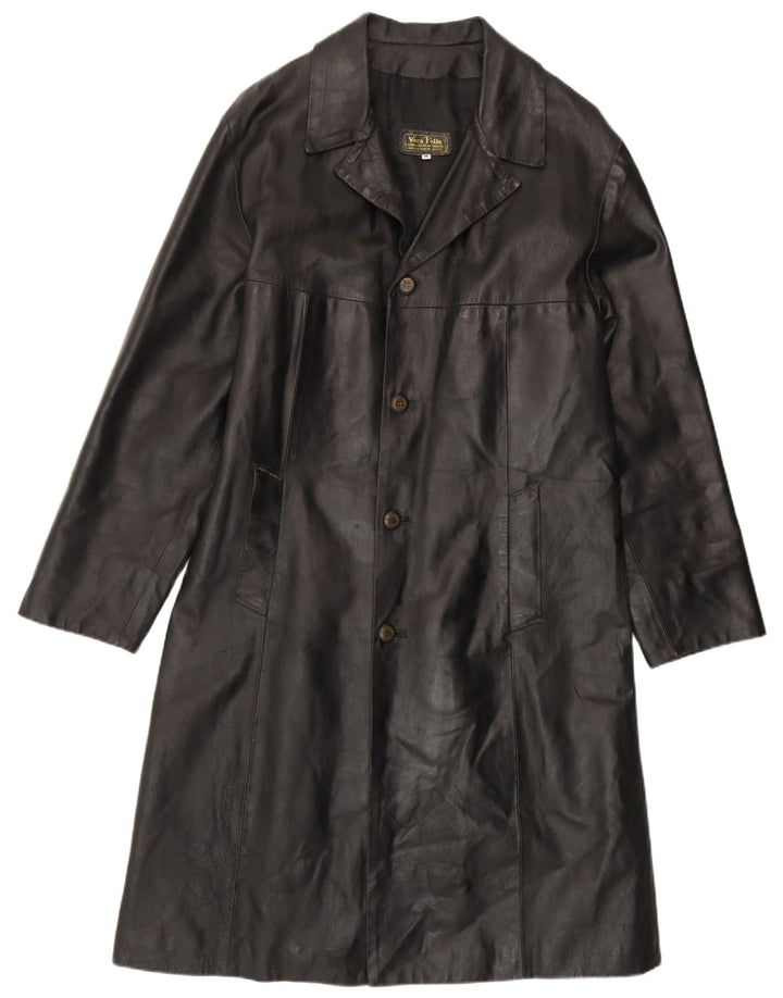 VINTAGE Mens Leather Coat UK 38 Medium Black Leather