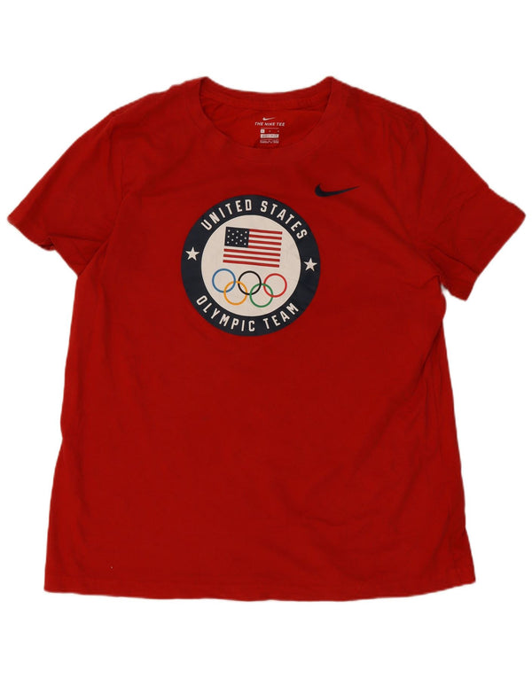 Nike Dame Dri Fit Grafisk T-Shirt Top UK 16 Stor Rød Bomuld