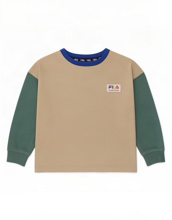 Fila Boys Grafisk Top Langærmet 3-4 År Beige Colourblock Bomuld