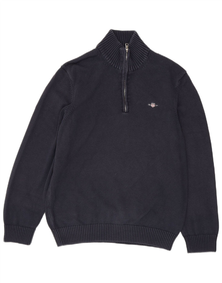 Gant Herre Zip Neck Jumper Sweater Large Navy Blue Bomuld