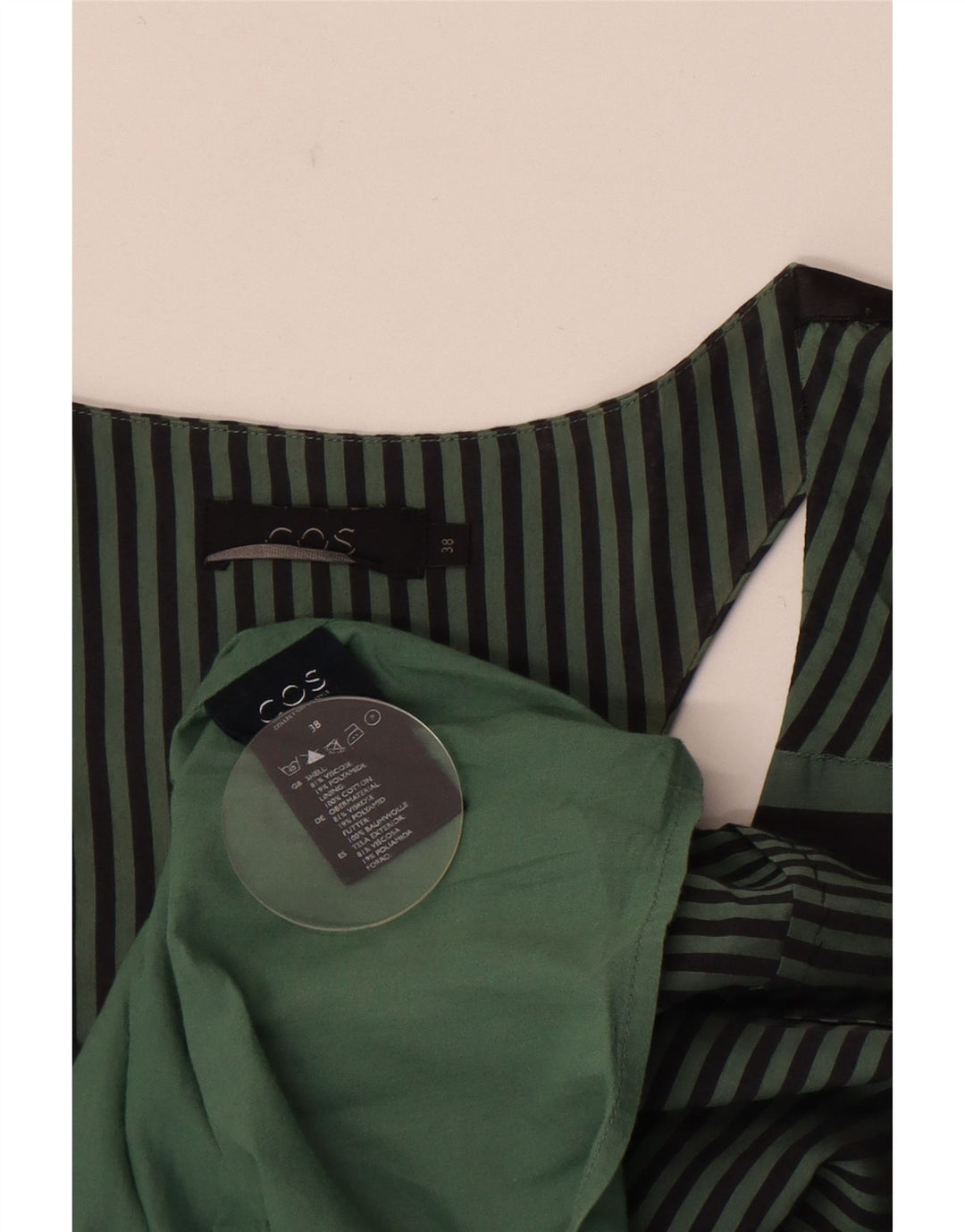 Cos Dame Ærmeløs Skift Kjole EU 38 Medium Grøn Stribet Viscose