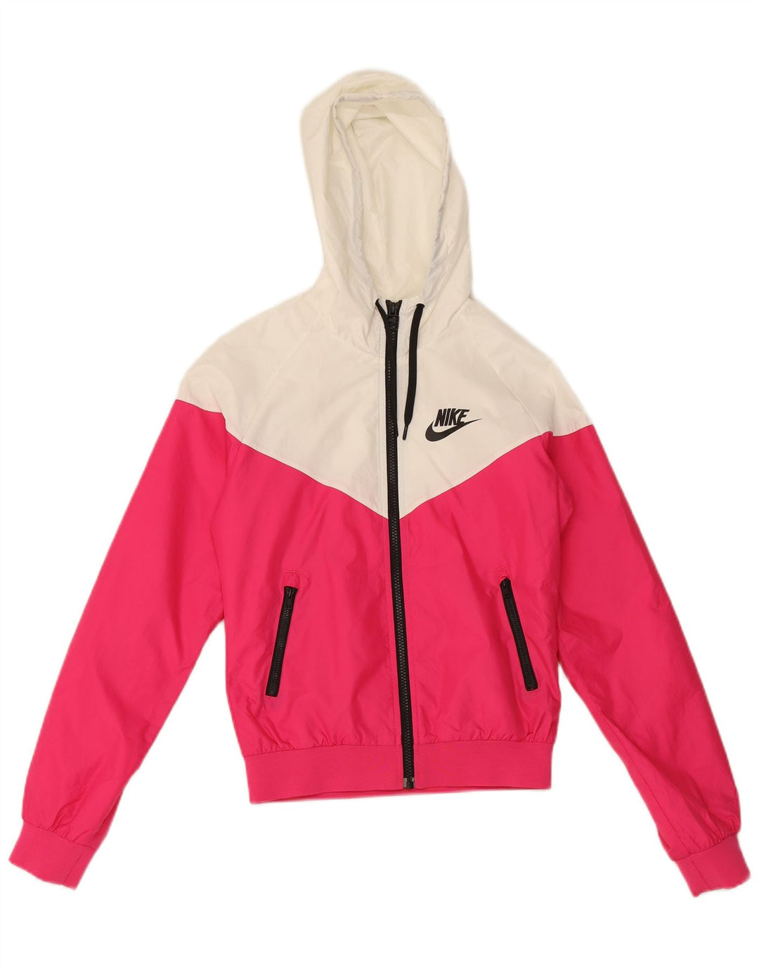 Nike Regnjakke med hætte til kvinder UK 10 Small Pink Colourblock Polyester