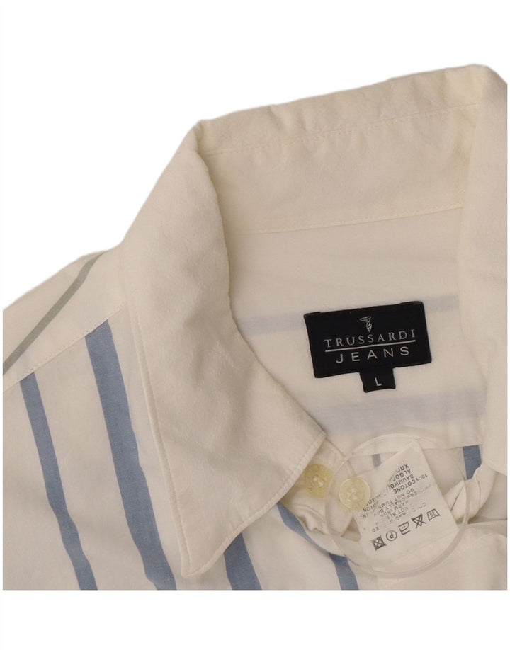 Trussardi Jeans Herreskjorte Stor hvidstribet bomuld