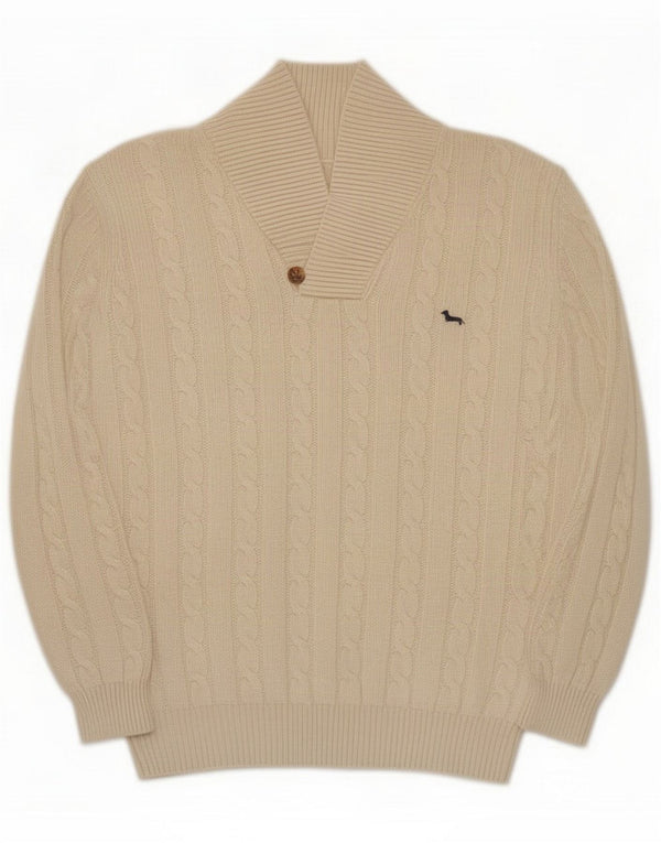Harmont & Blaine Womens Shawl Neck Jumper Sweater UK 20 2XL Beige Cotton