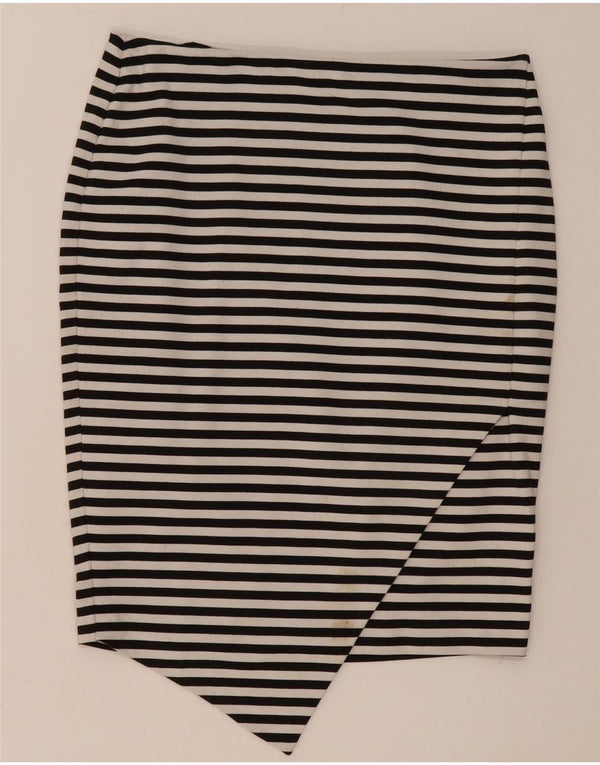 Marks & Spencer Dame Asymmetrisk Nederdel UK 14 Large W34 Sort Stribet