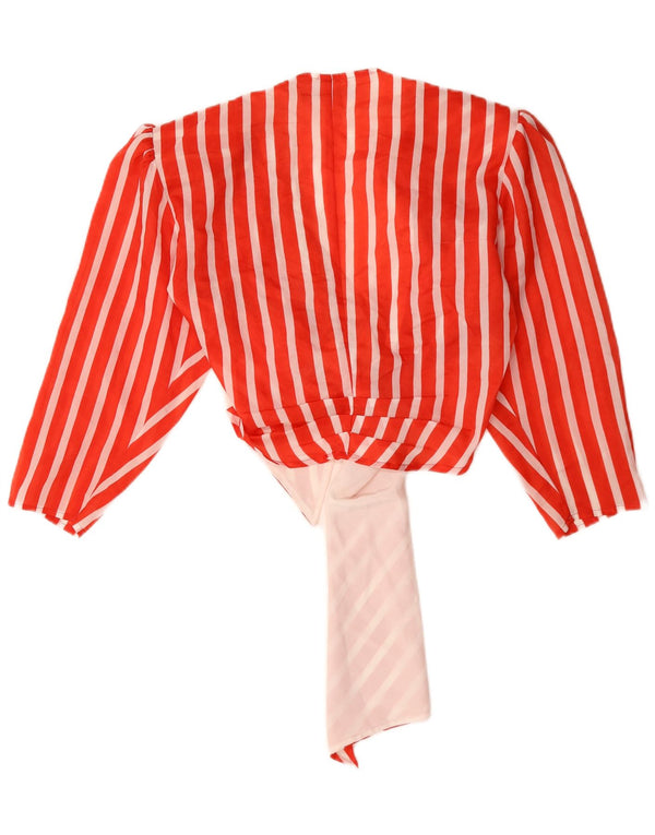 Vintage Dame Front Tie 3/4 ærmet bluse Top IT 44 Medium rød stribet