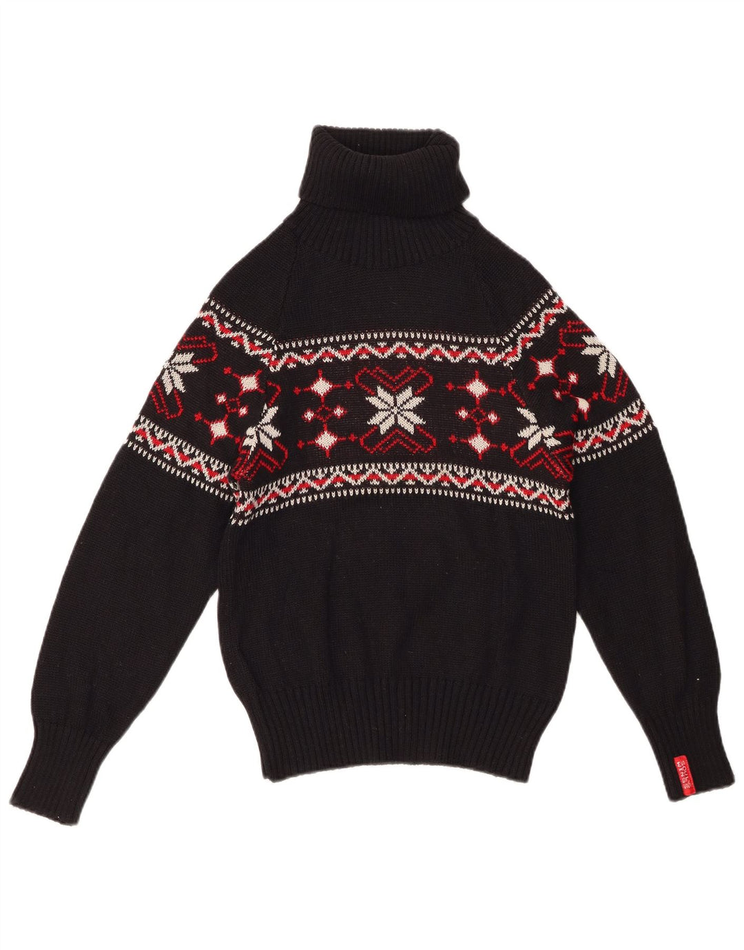 Vintage kvinders snefnug rullehals sweater UK 12 medium sort vinter