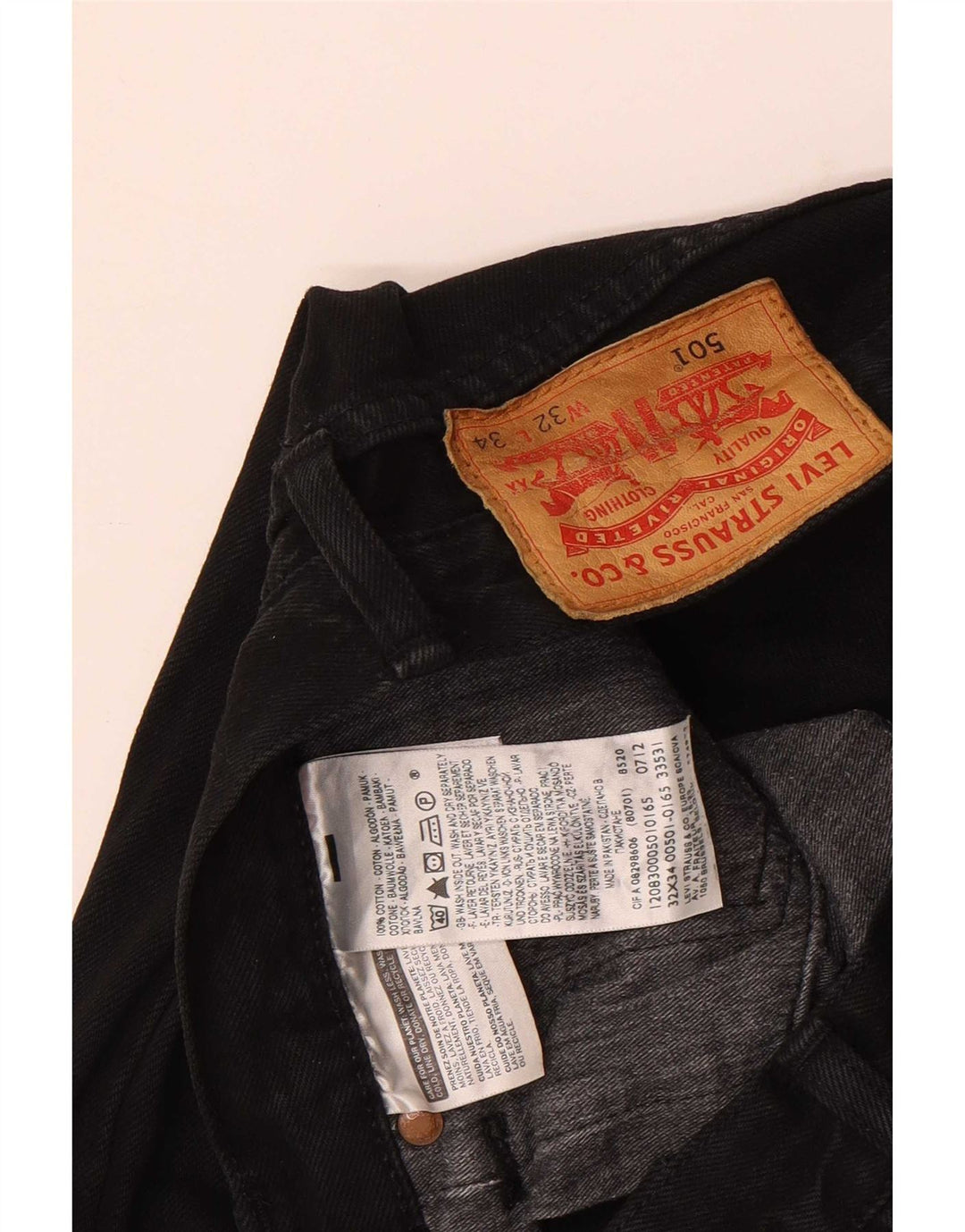 Levi's Herre 501 lige jeans W32 L34 sort bomuld