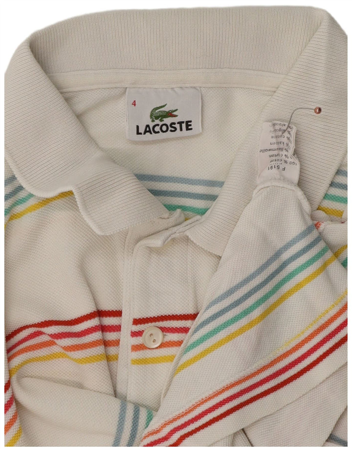 LACOSTE Poloshirt til mænd størrelse 4 Medium hvid stribet bomuld