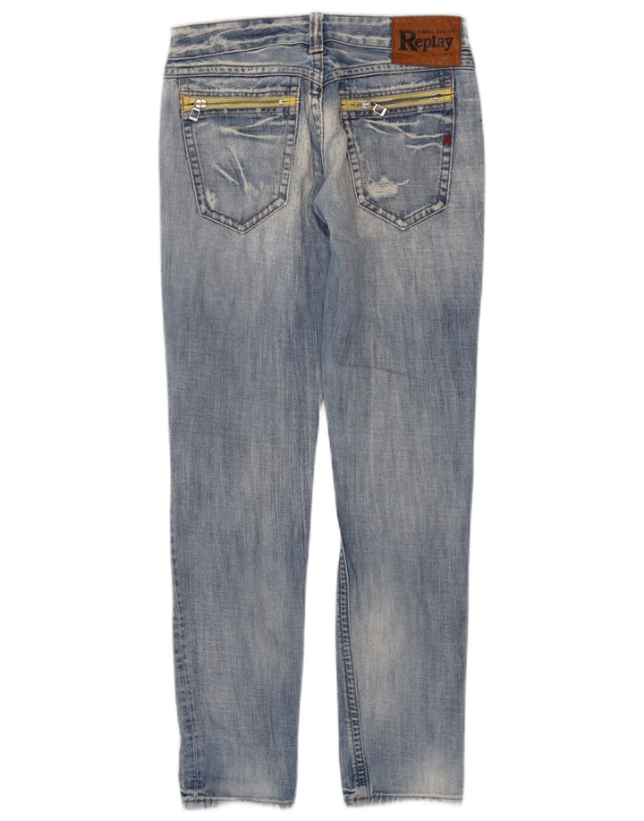 Replay Dame Distressed Slim Jeans W27 L32 Blå Bomuld