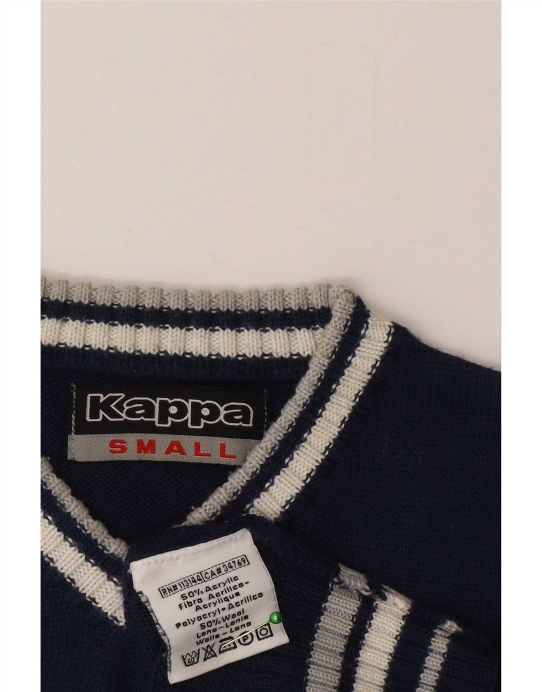 Kappa Herre V-hals sweater lille marineblå stribet akryl
