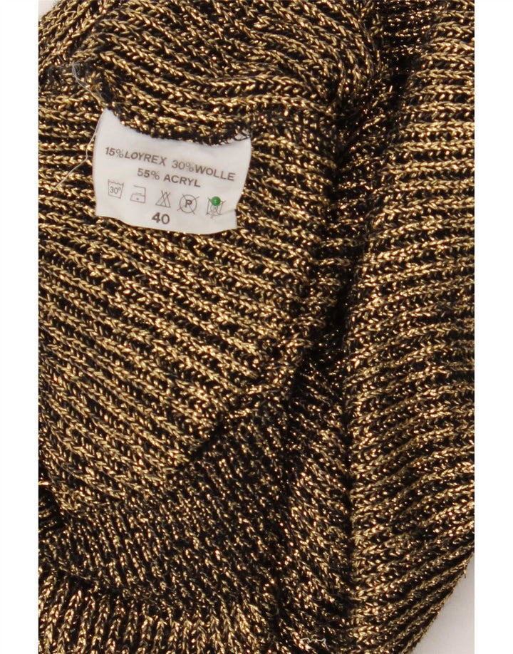 Vintage Dame Oversized V-hals sweater EU 40 Medium Gold Flecked