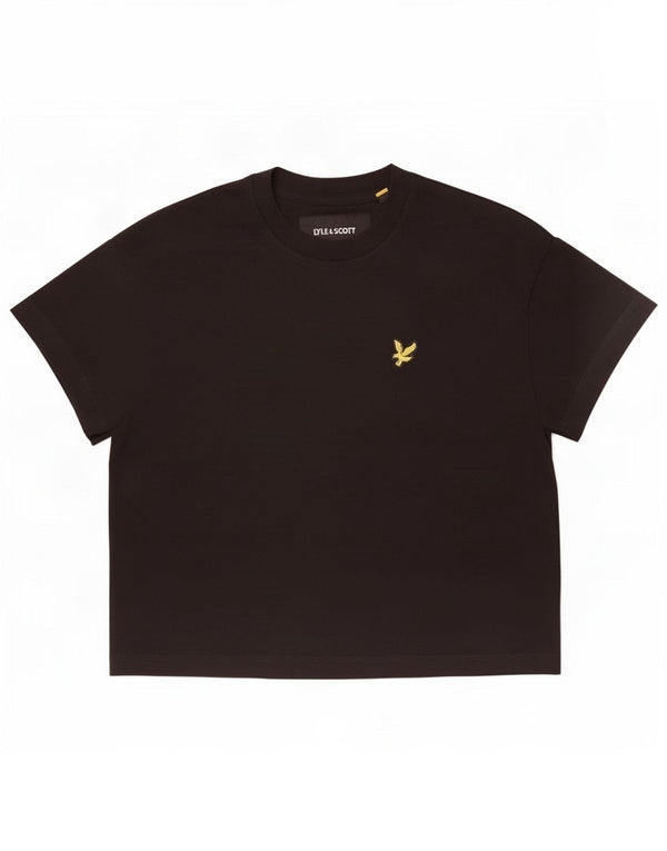 Lyle & Scott Dame Crop T-Shirt Top UK 6 XS Sort Bomuld