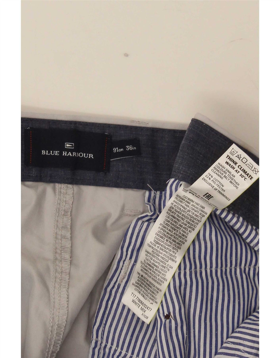Marks & Spencer Herre Blue Harbor Chino Shorts W36 Large Grå Bomuld