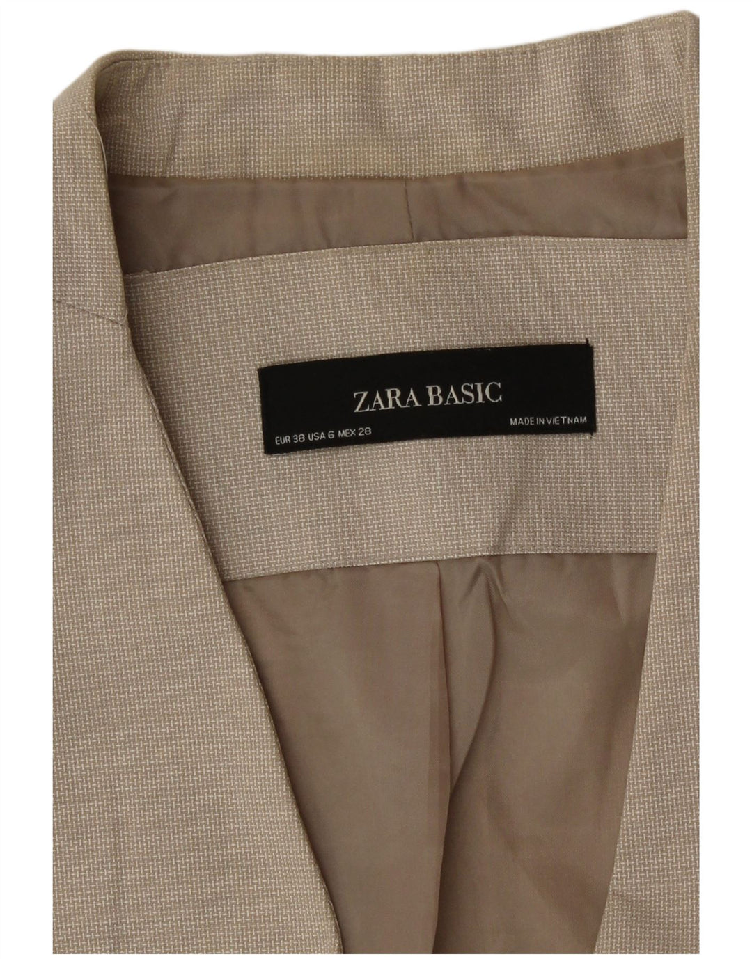 Zara Dame 1-knaps blazerjakke EU 38 Small Beige Houndstooth