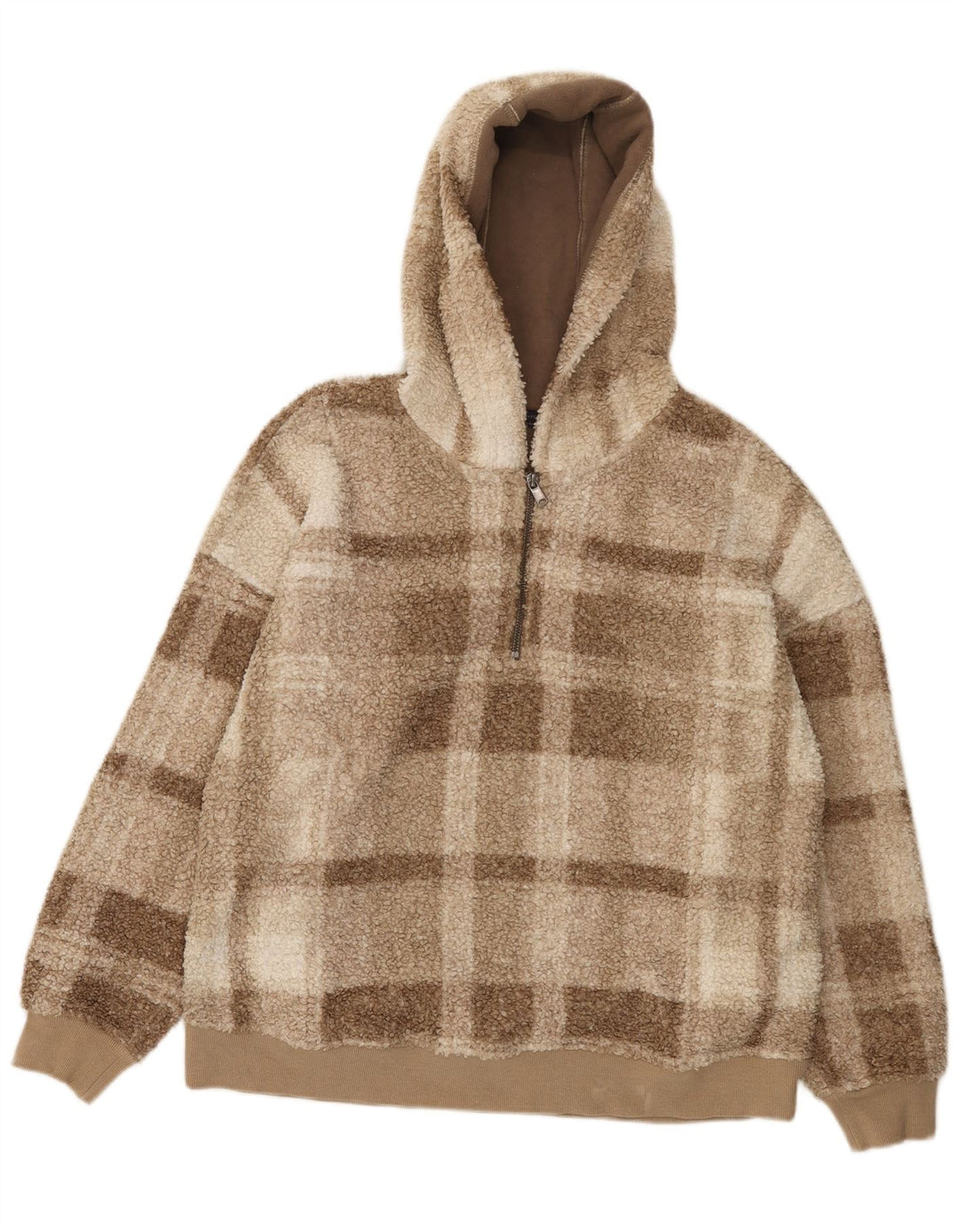 Marks & Spencer Fleecetrøje med lynlås til kvinder UK 14 Medium Brown Check