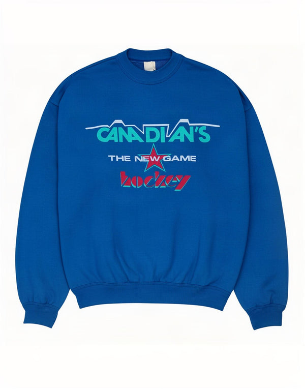 Vintage herre grafisk sweatshirt jumper XL blå bomuld
