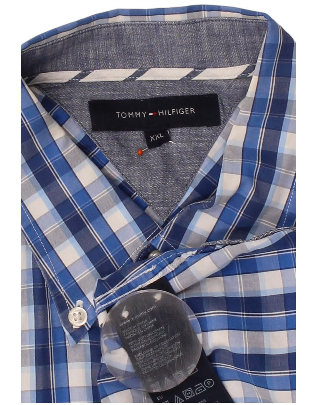 TOMMY HILFIGER Mens Shirt 2XL Blue Check Cotton