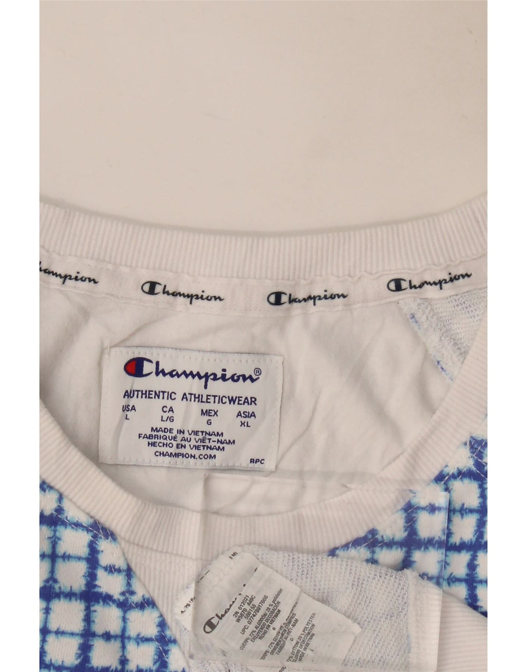 CHAMPION Womens Crop Sweatshirt Jumper UK 16 Large Blue Check Cotton