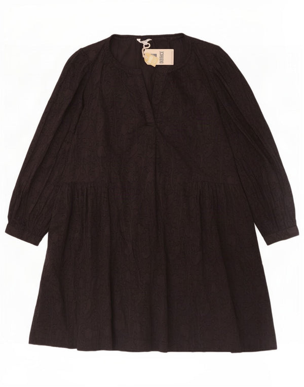 Fat Face Dame Langærmet Tiered Kjole UK 24 4XL Sort Paisley Bomuld