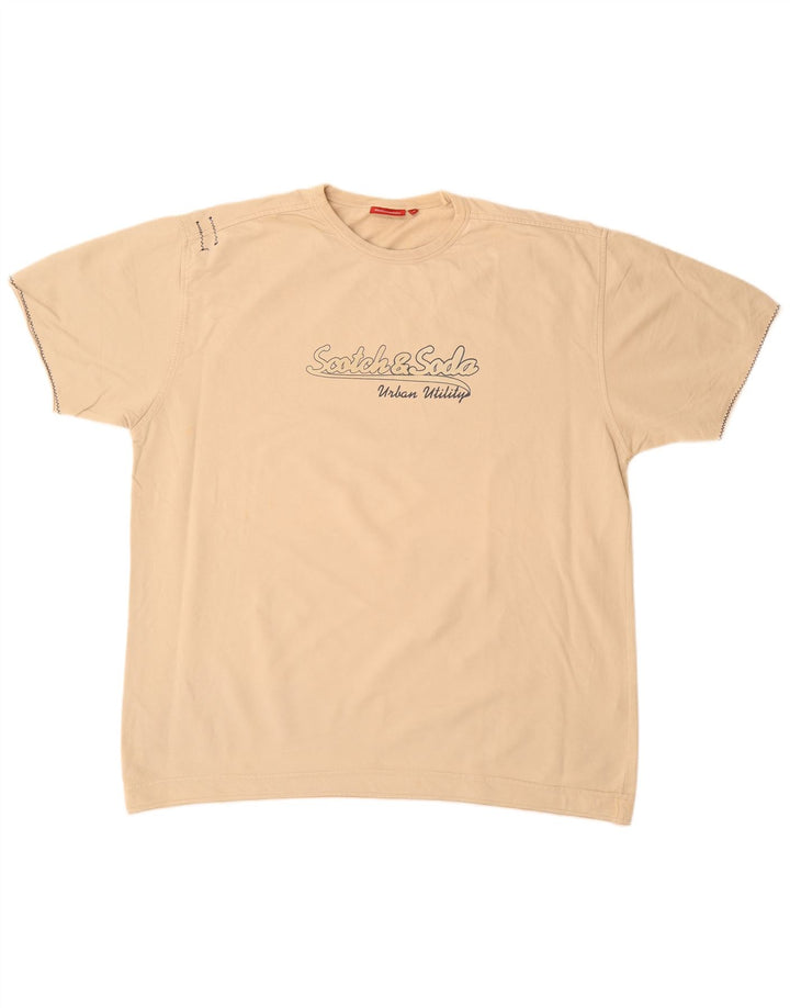 SCOTCH & SODA Herre grafisk kortærmet sweatshirt XL Beige bomuld