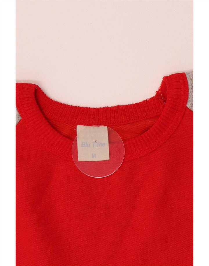 Vintage Herre grafisk sweatshirt Jumper Medium Rød Colourblock Bomuld