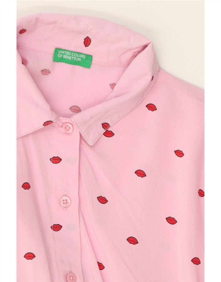 Benetton Kvinders Abstrakt Mønster Langærmet A-Line Kjole UK 10 Lille Pink