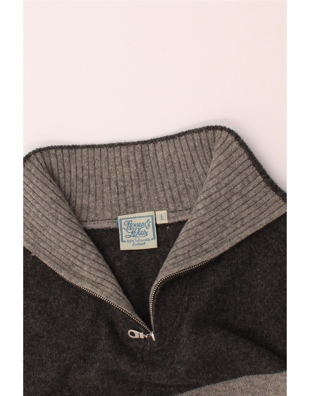 ROVER&LAKES Mens Zip Neck Jumper Sweater IT 52 Large Grey Colourblock Vintage Rover&Lakes and Second-Hand Rover&Lakes from Messina Hembry 