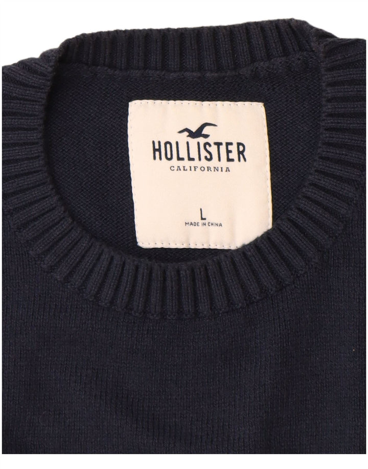 Hollister Herre Crew Neck Jumper Sweater Large Navy Blue Argyle/Diamond