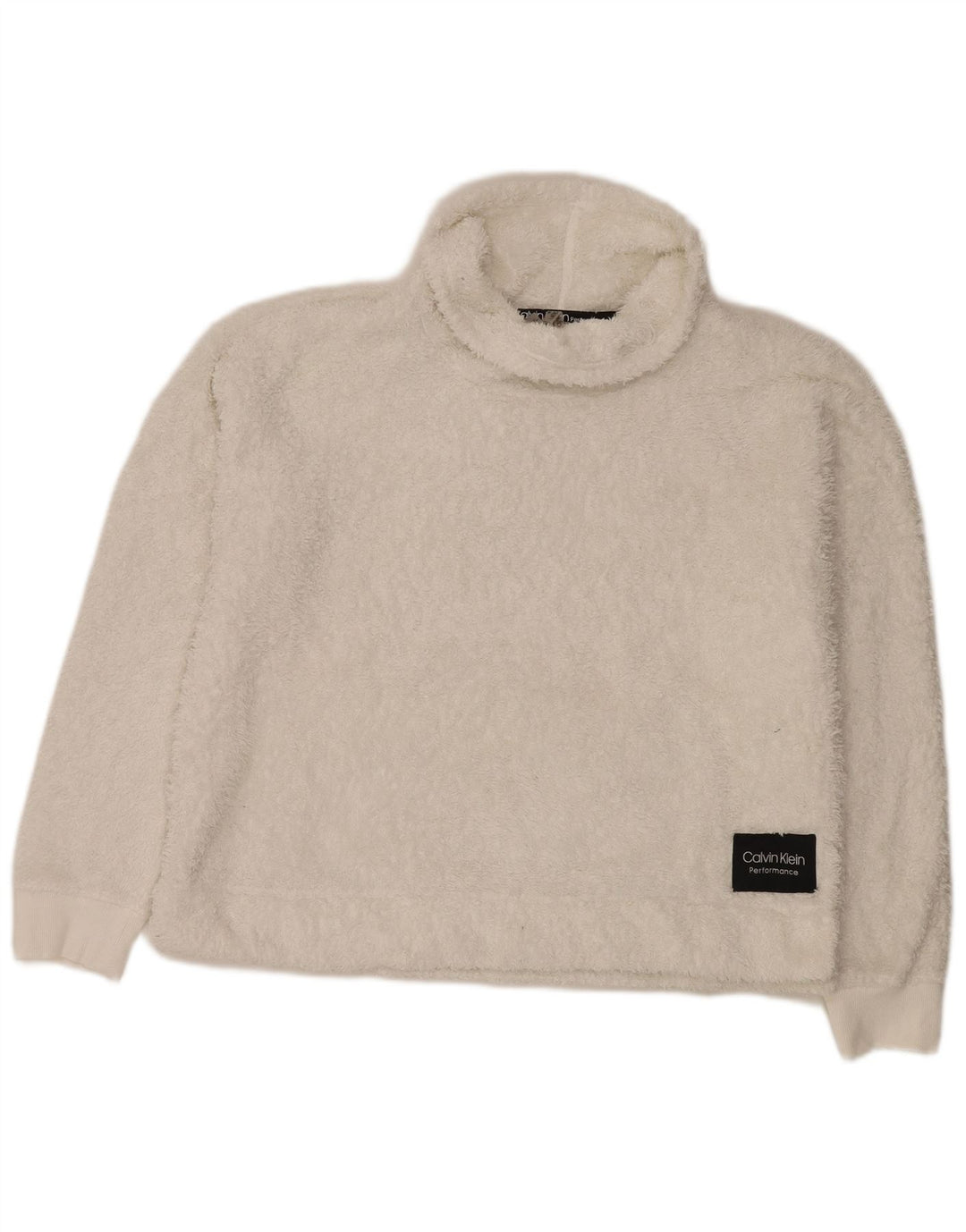 Calvin Klein Dame Roll Neck Oversized Fleece Jumper UK 16 Large White