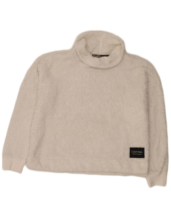 Calvin Klein Dame Roll Neck Oversized Fleece Jumper UK 16 Large White